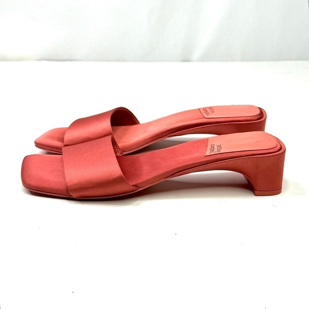 Jeffrey Campbell Anthro Low-Key Heels Coral satin slip on mules kitten heel 6.5 - Picture 4 of 10